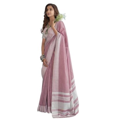 MADHUHANSH Women's Lucknowi Chikankari Linen Cotton Woven Sarees For Women With Blouse Piece - Ethnic Wear For Special Occasions Party Traditional And Casual Wear dress material - Bailly - Premium Dress Materials for Every Occasion