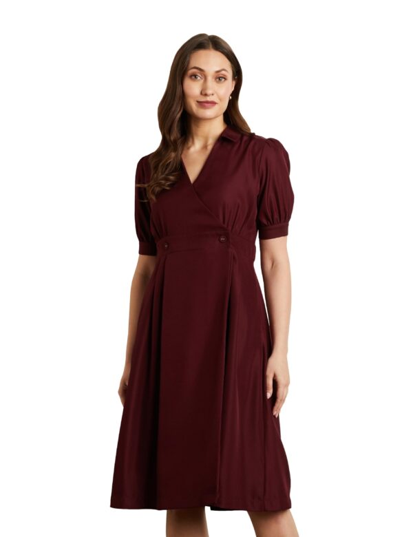 Symbol Premium Women's Polyester Fit and Flare Midi Dress (SBP-SS24-WDR-607_Wine_XL) dress material - Bailly - Premium Dress Materials for Every Occasion