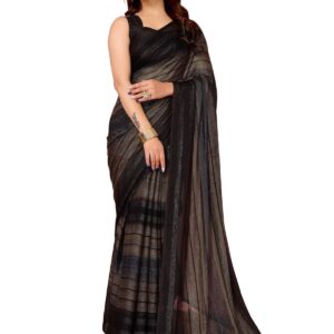 Pandadi Saree Women Elegant Moss Chiffon Ready-To-Wear Saree With Bangalori Satin Blouse, black dress material - Bailly - Premium Dress Materials for Every Occasion