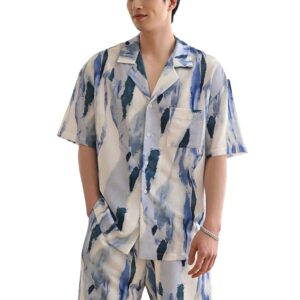 DHRUVI TRENDZ Mens Rayon Co-Ord Set Regular Fit Short Sleeve Pajama Night Dress (Dt-Ms-6125&Sh203_Blue_L), Large dress material - Bailly - Premium Dress Materials for Every Occasion