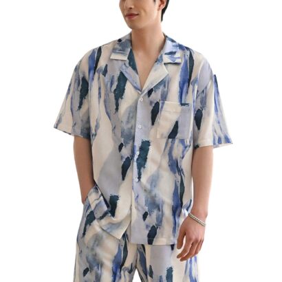 DHRUVI TRENDZ Mens Rayon Co-Ord Set Regular Fit Short Sleeve Pajama Night Dress (Dt-Ms-6125&Sh203_Blue_L), Large dress material - Bailly - Premium Dress Materials for Every Occasion