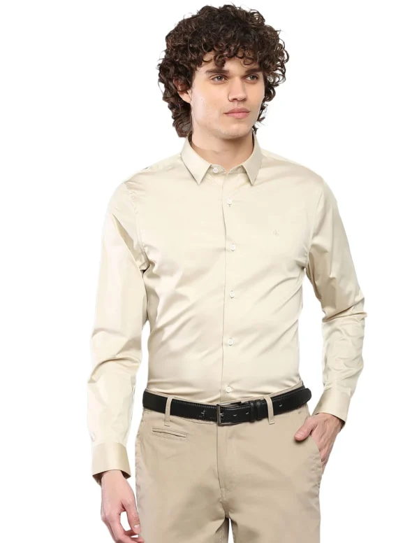 Calvin Klein Jeans Department1070 Solid Slim Fit Shirt (J319744ACI_Classic Beige S) dress material - Bailly - Premium Dress Materials for Every Occasion