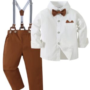 YALLET Toddler Baby Boy Clothes Suit Gentleman Wedding Outfits, Formal Dress Shirt+Bowtie+Vest+Boutonniere+Suspender Pants, L White, 4-5T dress material - Bailly - Premium Dress Materials for Every Occasion