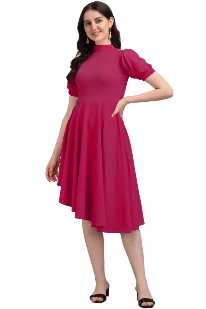 PURVAJA Women's Corduroy Fit and Flare Knee-Length Dress Ruby-064-PN-Medium_Pink dress material - Bailly - Premium Dress Materials for Every Occasion