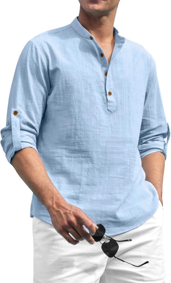 Zombom Cotton Blend Solid Casual Regular Fit Mandarin/Chinese Collor Short Kurta for Men Sky Blue dress material - Bailly - Premium Dress Materials for Every Occasion