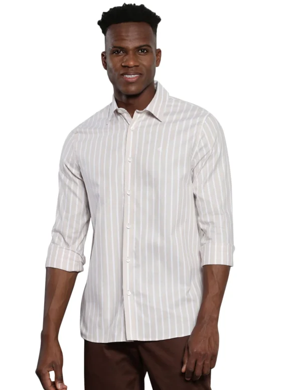 Calvin Klein Mens Beige Color Shirt (M) dress material - Bailly - Premium Dress Materials for Every Occasion
