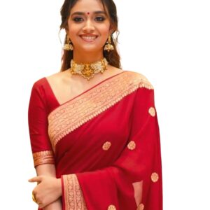 SIRIL Women's Banarasi Silk Saree Pure Silk Saree With Unstitched Blouse Piece (3382S386_Red) dress material - Bailly - Premium Dress Materials for Every Occasion