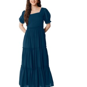 Femvy Designer Georgette Solid Maxi Gown for Women 761 Blue, 2XL dress material - Bailly - Premium Dress Materials for Every Occasion