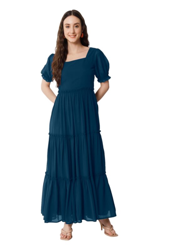 Femvy Designer Georgette Solid Maxi Gown for Women 761 Blue, 2XL dress material - Bailly - Premium Dress Materials for Every Occasion