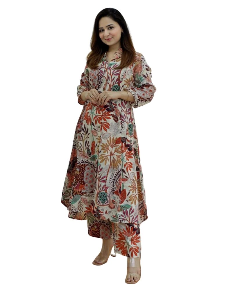 GRECIILOOKS Cotton Blend Standard Length Kurti Festive Regular Fit Kurta Set for Women.