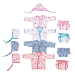 CUTE LANDINGS 0-3 Months Soft Finest New Born Baby Hosiery Cotton Jhabla/T Shirts with Nappies/Langot and Caps/Infant Clothes/Combo/Gift Set/Dress/Essentials/All Products/Regular Wear (Pack of 4) dress material - Bailly - Premium Dress Materials for Every Occasion