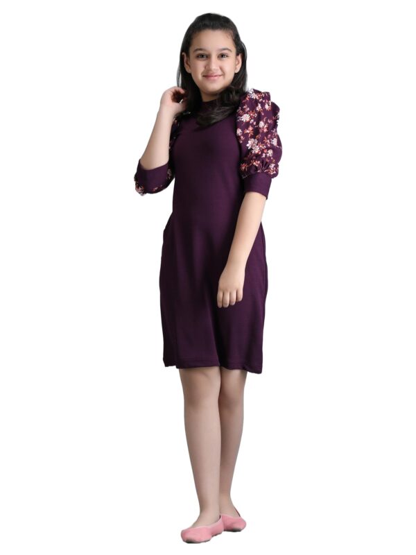 KUDUZO Girls Midi Knee Length Party Dress | Festive Party Dress for Girls| Knee Length Bodycon Dress | Fashion Sleeve Fancy Dress for Birthday Girl (11-12 Years, Purple) dress material - Bailly - Premium Dress Materials for Every Occasion