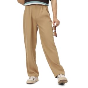 Urbano Fashion Men's Khaki Loose Baggy Fit Solid Korean Pants Stretchable (koreantrou-khaki-28) dress material - Bailly - Premium Dress Materials for Every Occasion