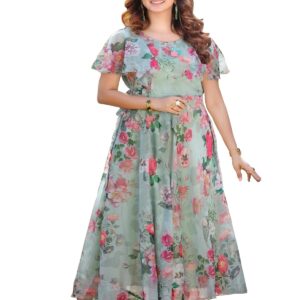 Shasmi Women's Georgette Digital Floral Printed Gown Dress for Women (Gown Dress 35) (X-Large, Pista Green) dress material - Bailly - Premium Dress Materials for Every Occasion