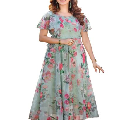 Shasmi Women's Georgette Digital Floral Printed Gown Dress for Women (Gown Dress 35) (X-Large, Pista Green) dress material - Bailly - Premium Dress Materials for Every Occasion