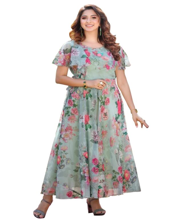 Shasmi Women's Georgette Digital Floral Printed Gown Dress for Women (Gown Dress 35) (X-Large, Pista Green) dress material - Bailly - Premium Dress Materials for Every Occasion