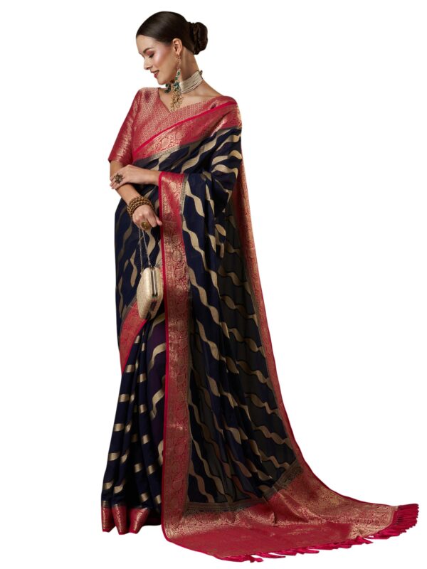 AKHILAM Women's Woven Design Abstract Georgette Kanjeevaram Saree With Unstiched Blouse Piece (Navy Blue_ARYA4002_FL) dress material - Bailly - Premium Dress Materials for Every Occasion