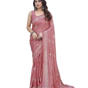 Yashika Women's Elegant Chiffon Saree with Blouse Material - Embrace Trendy Style and Timeless Elegance in this Exquisite Attire (AZ-YS-P1-UTISHA PEACH) dress material - Bailly - Premium Dress Materials for Every Occasion