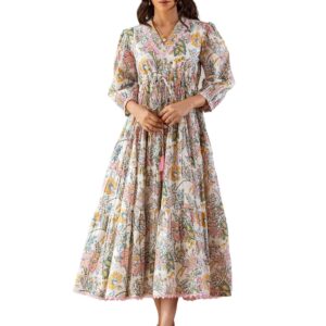 GRECIILOOKS Rayon Below The Knee One Piece Maxi Bodycon Dresses Midi Dress for Women (GL-WD1231_Multicolor dress material - Bailly - Premium Dress Materials for Every Occasion
