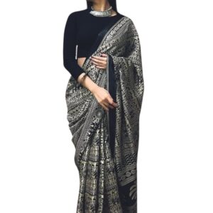 EthnicJunction Women's Art Silk Kalamkari Print Saree With Blouse Piece dress material - Bailly - Premium Dress Materials for Every Occasion