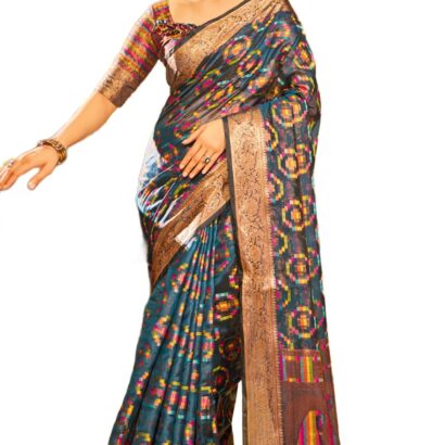 SWORNOF Women's Kanjivaram Banarasi Silk Saree For Patola Festival Wedding Silk With Rich Pallu Design Sarees For Women With Blouse Piece, Grey dress material - Bailly - Premium Dress Materials for Every Occasion