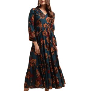 SIRIL Women's Western Poly Rayon Dresses | Maxi Dress | Printed Western Dress for Women (493TK7614-XL_Blue) dress material - Bailly - Premium Dress Materials for Every Occasion