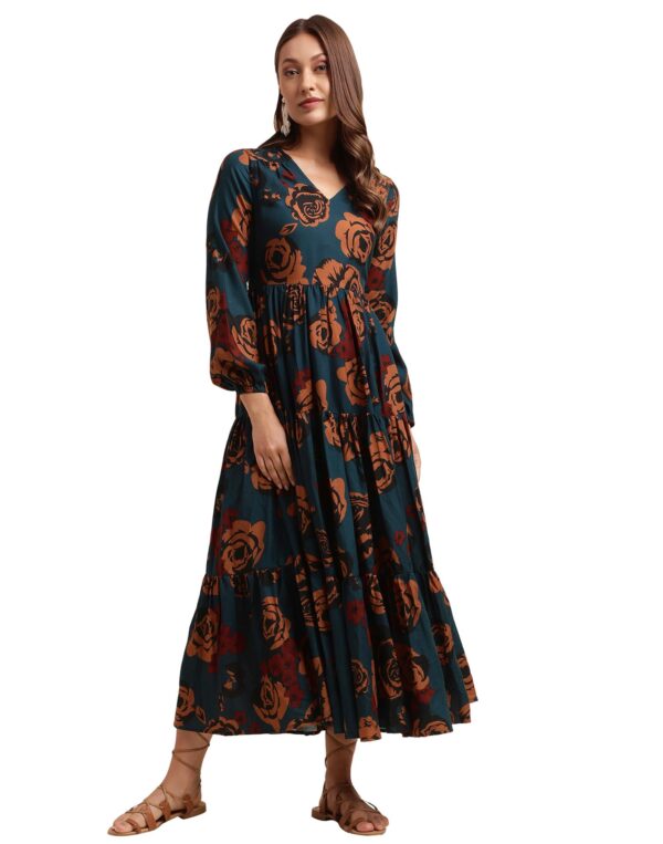 SIRIL Women's Western Poly Rayon Dresses | Maxi Dress | Printed Western Dress for Women (493TK7614-XL_Blue) dress material - Bailly - Premium Dress Materials for Every Occasion
