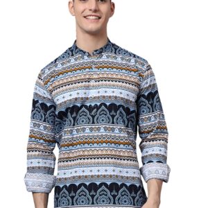 Majestic Man Cotton Printed Designer Slim Fit Short Kurta for Men (Sky Blue, X-Large) dress material - Bailly - Premium Dress Materials for Every Occasion