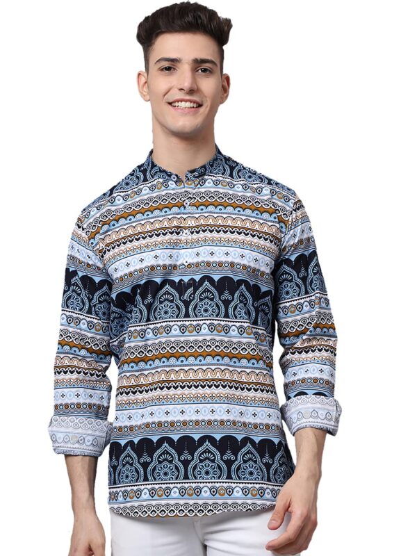 Majestic Man Cotton Printed Designer Slim Fit Short Kurta for Men (Sky Blue, X-Large) dress material - Bailly - Premium Dress Materials for Every Occasion