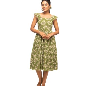 FIORRA Women's Mehandi Green Georgette Floral Printed Dress DR0015 dress material - Bailly - Premium Dress Materials for Every Occasion