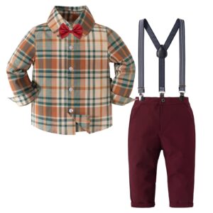 Nwada Toddler Suit Baby Boy Clothes with Dress Shirt, Suspender Pants and Bow Tie, Wedding Outfit 12 Months 7 Years, Brown, 18-24 Months dress material - Bailly - Premium Dress Materials for Every Occasion