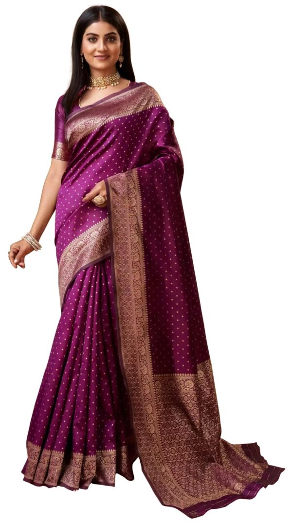 Sugathari Women's Banarasi Saree Pure Kanjivaram Silk Saree Soft new ladies 2023 Design Wear Pattu Sarees Latest Cotton Party Sari collections With Blouse Piece for Wedding sadi (SAM PARI-113 WINE) dress material - Bailly - Premium Dress Materials for Every Occasion