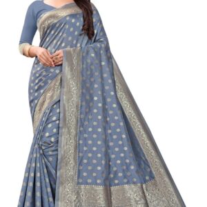 C J Enterprise Women's Pure Banarasi Silk Sarees Kanjivaram Saree Soft Design Wear Pattu Party Latest Cotton With Blouse Piece Kanchipuram For Wedding Sadi New 2024 2025 (Pari124-51) (Grey) dress material - Bailly - Premium Dress Materials for Every Occasion