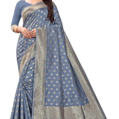 C J Enterprise Women's Pure Banarasi Silk Sarees Kanjivaram Saree Soft Design Wear Pattu Party Latest Cotton With Blouse Piece Kanchipuram For Wedding Sadi New 2024 2025 (Pari124-51) (Grey) dress material - Bailly - Premium Dress Materials for Every Occasion