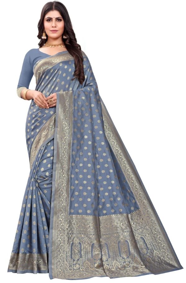 C J Enterprise Women's Pure Banarasi Silk Sarees Kanjivaram Saree Soft Design Wear Pattu Party Latest Cotton With Blouse Piece Kanchipuram For Wedding Sadi New 2024 2025 (Pari124-51) (Grey) dress material - Bailly - Premium Dress Materials for Every Occasion