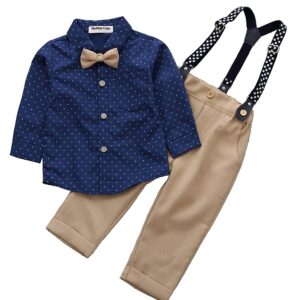 HeMarIsle Baby Toddler Boy Formal Gentleman Suits,Dress Short Shirt With Bowtie+Suspender Pants Dressy Outfit, 3180blue Star, 6T dress material - Bailly - Premium Dress Materials for Every Occasion