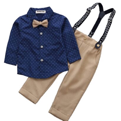 HeMarIsle Baby Toddler Boy Formal Gentleman Suits,Dress Short Shirt With Bowtie+Suspender Pants Dressy Outfit, 3180blue Star, 6T dress material - Bailly - Premium Dress Materials for Every Occasion
