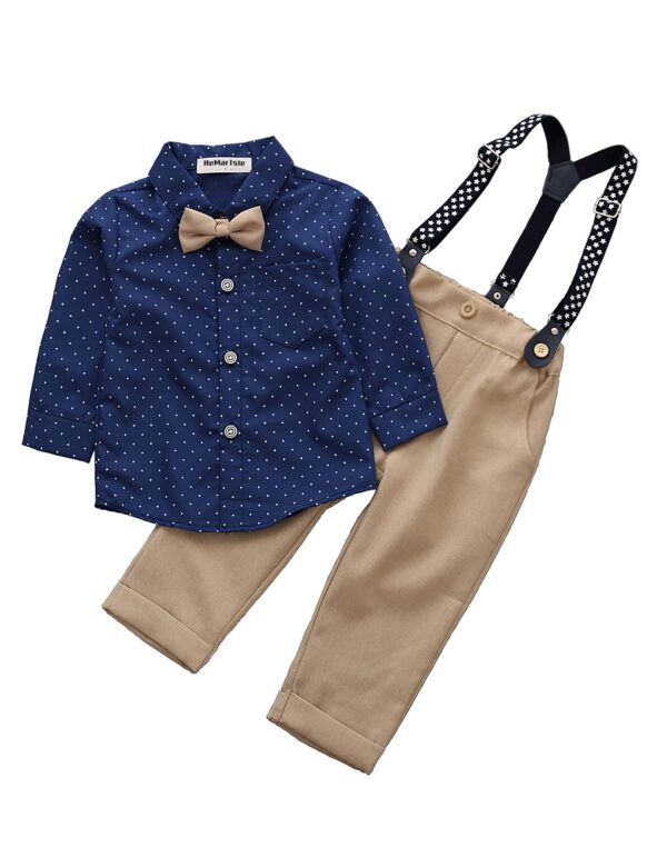 HeMarIsle Baby Toddler Boy Formal Gentleman Suits,Dress Short Shirt With Bowtie+Suspender Pants Dressy Outfit, 3180blue Star, 6T dress material - Bailly - Premium Dress Materials for Every Occasion