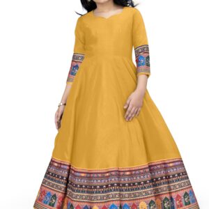 Fashion Dream Girls Crepe Silk Digital Printed Maxi Dress|Girls Maxi Dress(FDGDRS00148 MST 36_Mustard_11-12 Yrs) dress material - Bailly - Premium Dress Materials for Every Occasion