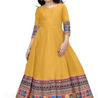 Fashion Dream Girls Crepe Silk Digital Printed Maxi Dress|Girls Maxi Dress(FDGDRS00148 MST 36_Mustard_11-12 Yrs) dress material - Bailly - Premium Dress Materials for Every Occasion