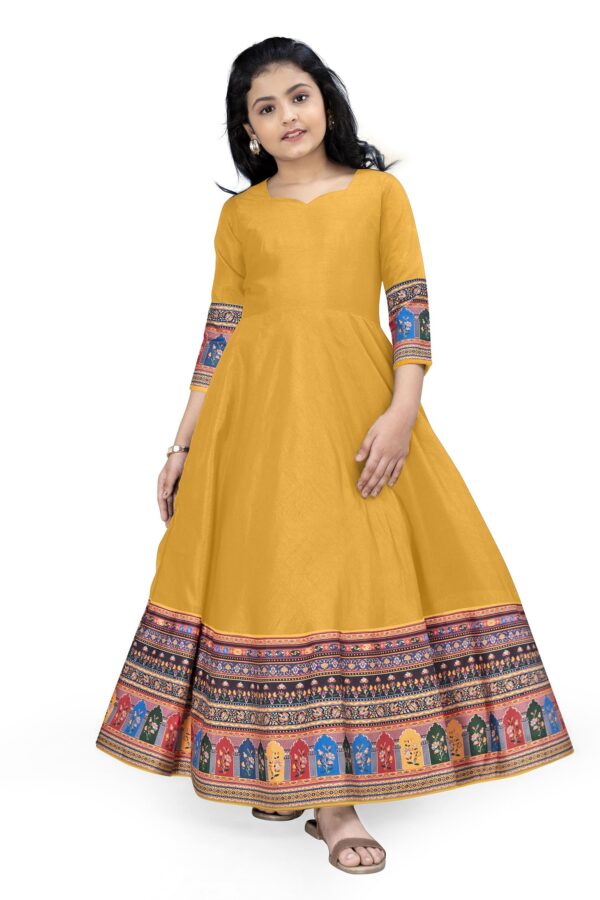 Fashion Dream Girls Crepe Silk Digital Printed Maxi Dress|Girls Maxi Dress(FDGDRS00148 MST 36_Mustard_11-12 Yrs) dress material - Bailly - Premium Dress Materials for Every Occasion