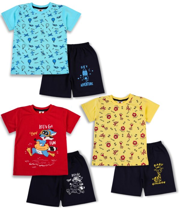 Naavai Kids Cotton Boys And Girls T-shirts And Shorts Set Dress/Pack Of 3 / Half sleeve Casual Baby Boys Set Dress Baby Girls Clothing Set Combo Pack Of Multicolor (Multicolor-1, 5-6 years) dress material - Bailly - Premium Dress Materials for Every Occasion