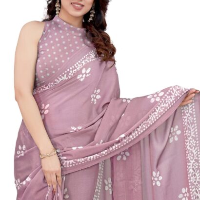 MIRCHI FASHION Chiffon Georgette Batik Printed Sarees for Women with Blouse Piece (37995-Onion Pink, White) dress material - Bailly - Premium Dress Materials for Every Occasion