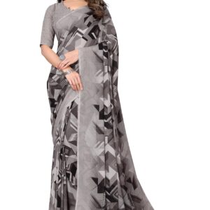 Yashika Women's Trendy Printed Georgette Grey Color Saree with Blouse Material(AZ-YS-P1-SANIYA GREY) dress material - Bailly - Premium Dress Materials for Every Occasion