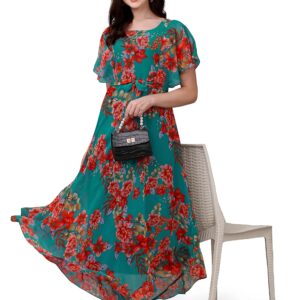 Fashion2wear Women's Georgette Flower Digital Printed Casual Full Length Stylish Dress (X-Large, Sky) dress material - Bailly - Premium Dress Materials for Every Occasion