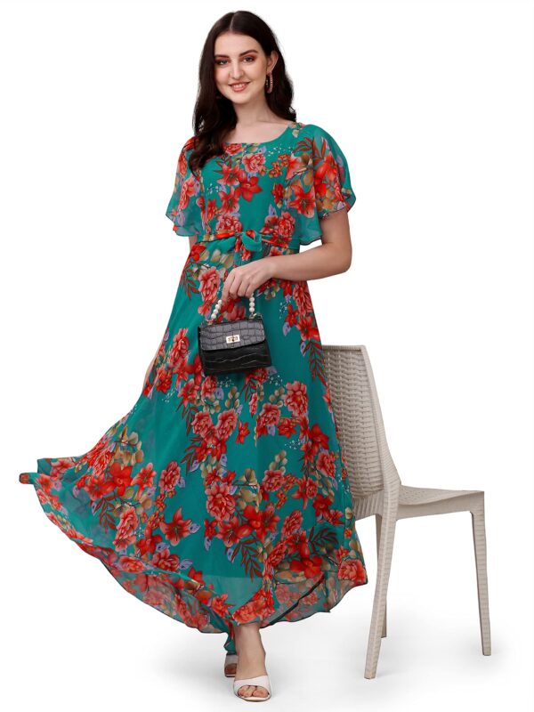 Fashion2wear Women's Georgette Flower Digital Printed Casual Full Length Stylish Dress (X-Large, Sky) dress material - Bailly - Premium Dress Materials for Every Occasion